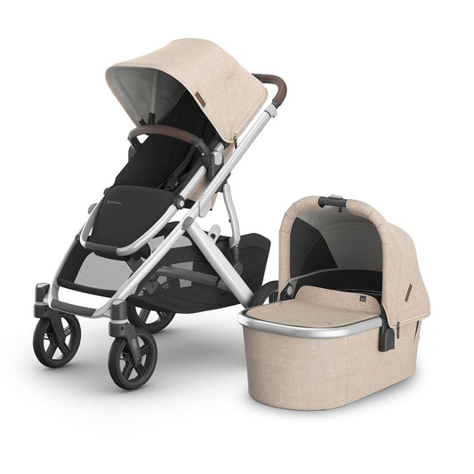 UPPAbaby Vista V3 Stroller + Bassinet V3 - Convertible Single-to-Double Stroller System- Bassinet, Toddler Seat, Bug Shield, Rain Shield Included - Declan (Oat Mélange/Silver Frame/Chestnut Leather)