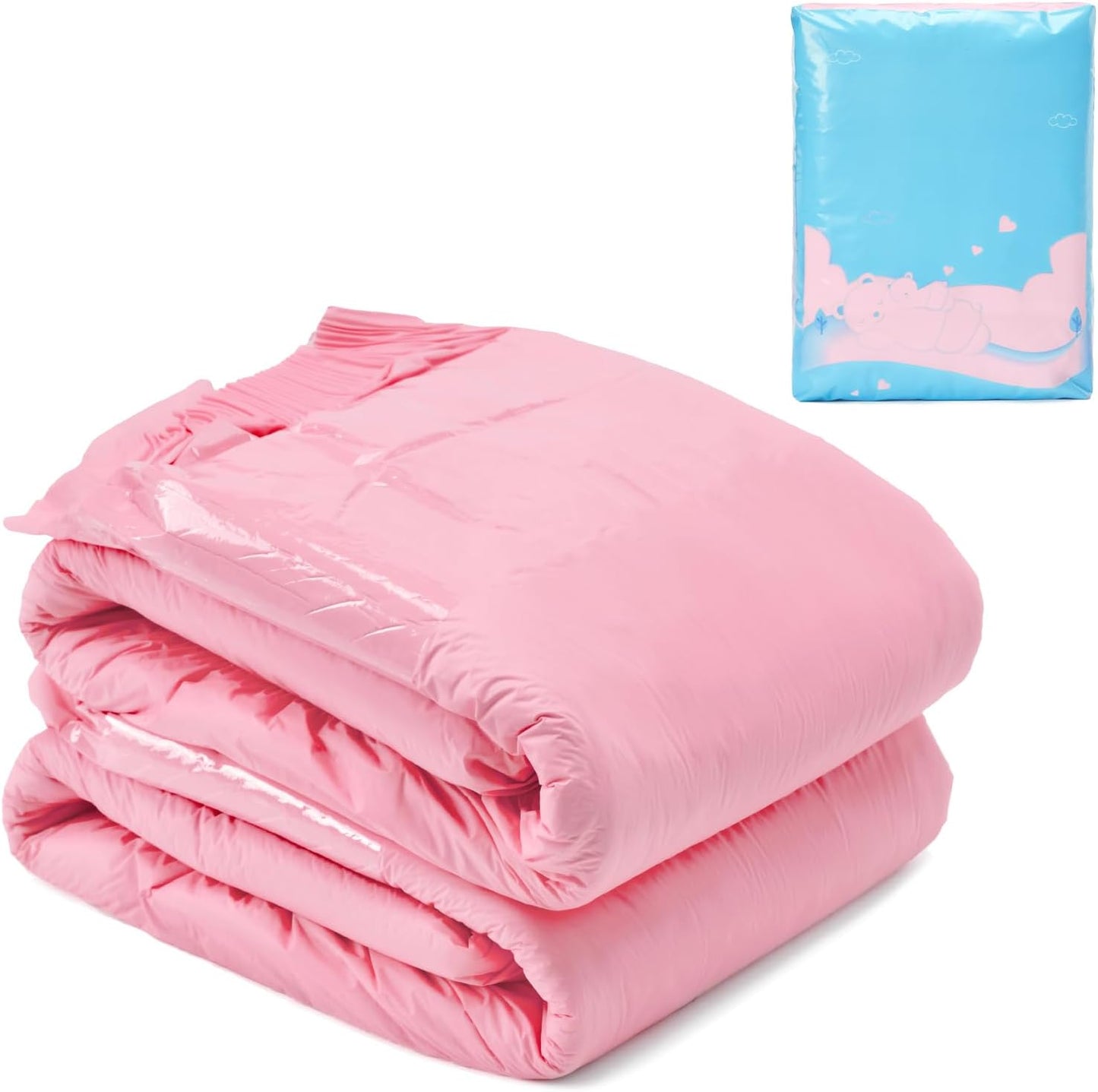 Littleforbig Adjustable Tapes Adult Diaper 2 Pieces - ABDry Ultra Absorbent Diapers Pink (Medium 28"-38")