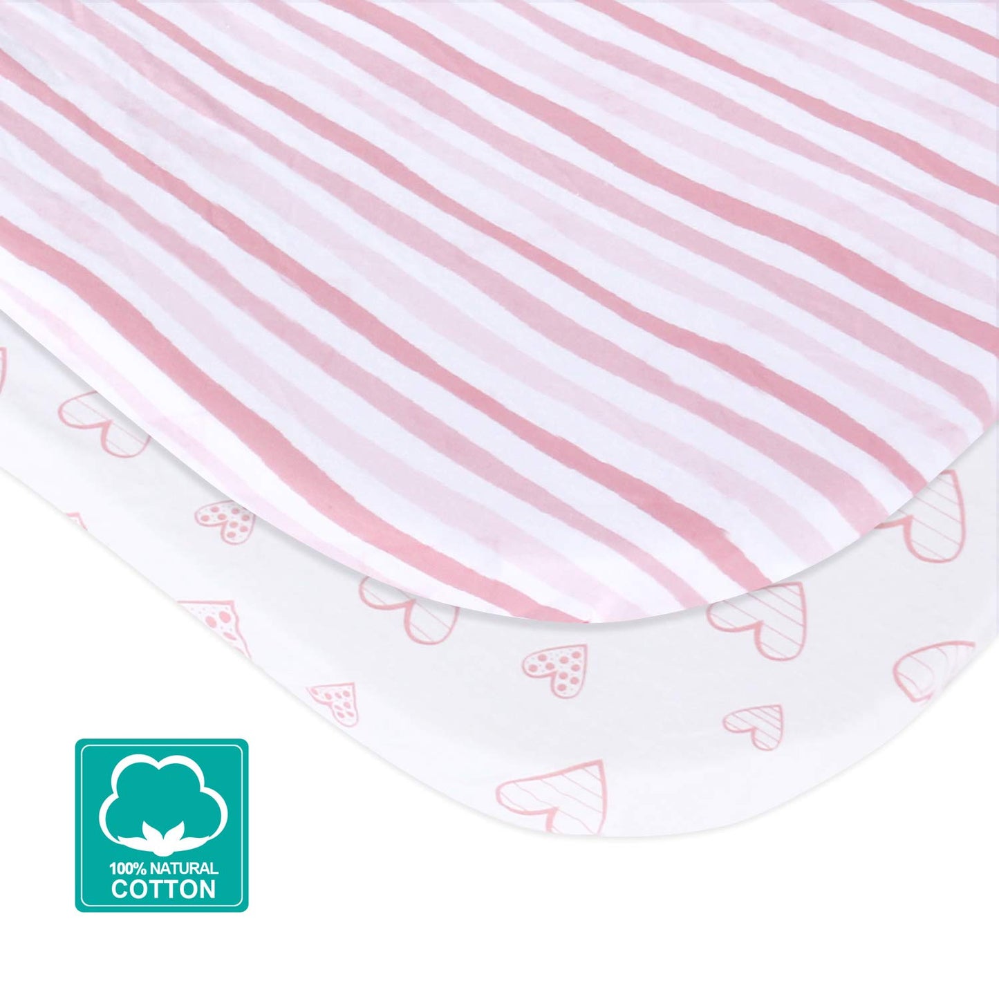 Bassinet Sheets Fit for YADAQE, AMKE 3 in 1 Bassinets(35" X 20"), Bellababy, Milliard, and TCBunny Bassinet, 2 Pack, 100% Jersey Knit Cotton, Breathable and Heavenly Soft, Pink Print