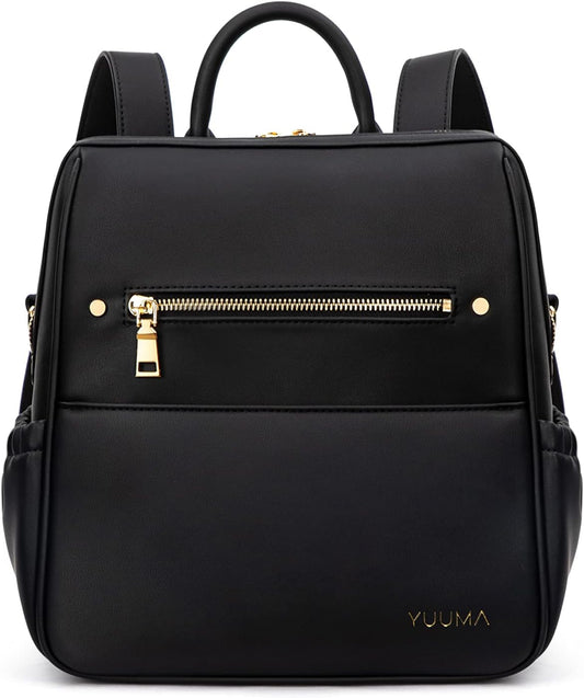 YUUMA Mini Diaper Bag Backpack-Minimalist bag With Premium Vegan Leather Material With 7 Interior and 5 External Pockets (Onyx)