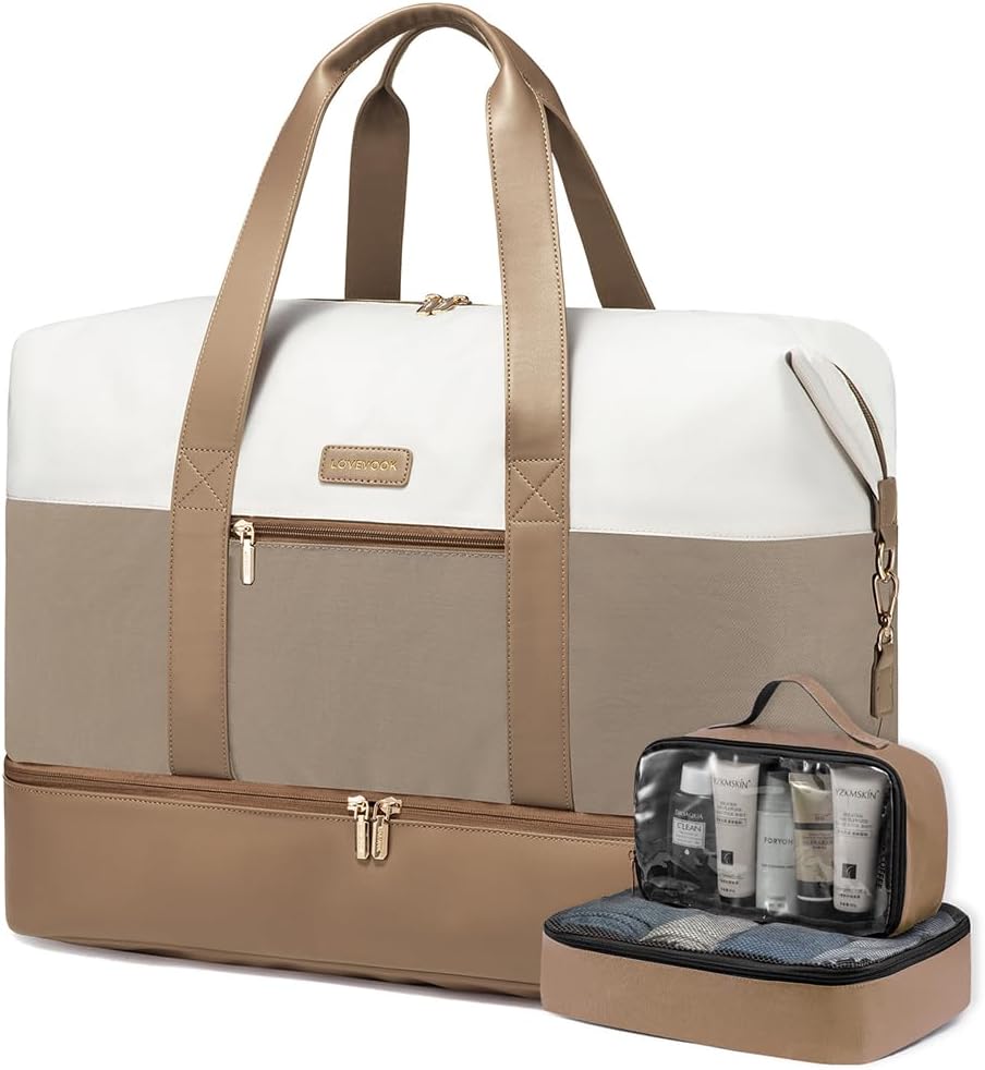 LOVEVOOK Weekender Bag, Large Travel Duffel Bag for Women with 2 Packing Cubes, Carry on Overnight Bag with Shoe Compartment, Mom Hospital Bags for Labor and Delivery