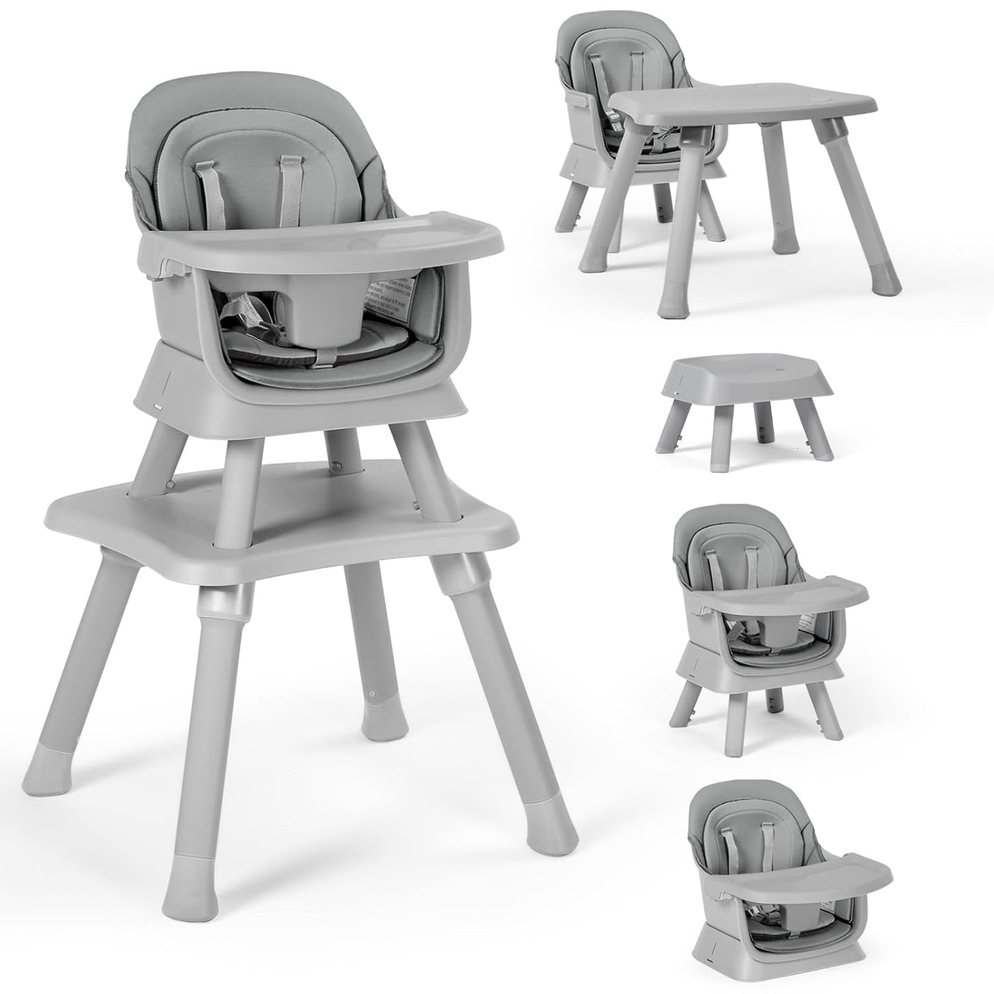 Baby High Chair, 8 in 1 Convertible Highchairs for Babies and Toddlers, Children Dining Booster Seat/Kids Building Block Table for Girls Boys, Baby Seat with Removable Tray, Light Grey