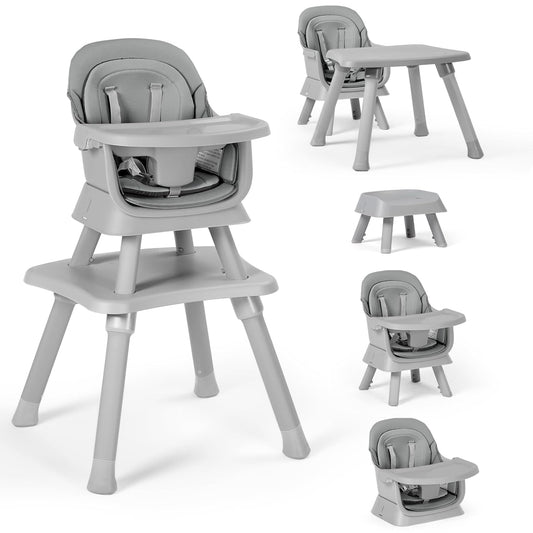 Baby High Chair, 8 in 1 Convertible Highchairs for Babies and Toddlers, Children Dining Booster Seat/Kids Building Block Table for Girls Boys, Baby Seat with Removable Tray, Light Grey