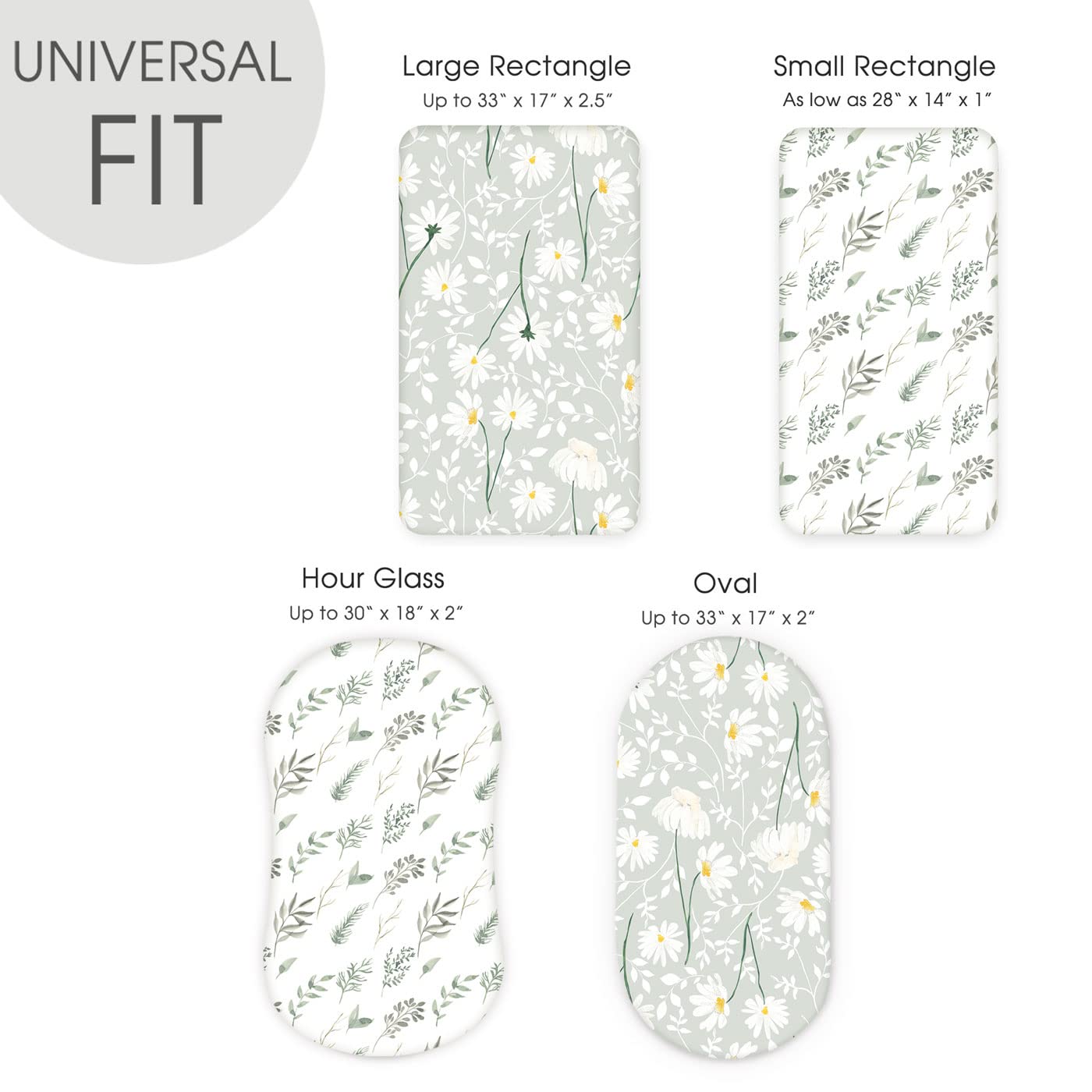 GRSSDER Stretchy Ultra Soft Fitted Bassinet Sheet Set 2 Pack, Universal Fit for Bassinets Baby Cradle Moses Basket Oval Rectangle Mattress, Watercolor Daisy Flowers Bassinet Sheets for Girls