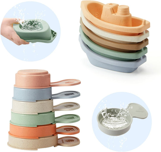 Baby Bath Toys, 11PCS | Mold Free Bath Toys for Toddlers with Bath Boats | Educational Bath Spoons with Numbers| Easy-Grip, Floating and Drain Water | Count Skill & Color Recognition | Baby Pool Toys