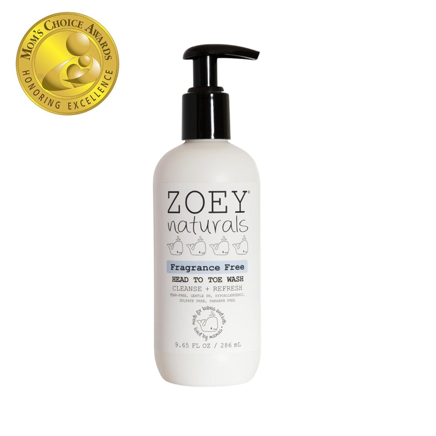 Absolutely Natural Zoey Naturals Fragrance-Free Head to Toe Baby & Toddler Wash – Tear-Free Body Wash and Shampoo with Gentle pH for Sensitive Skin – 9.65 oz