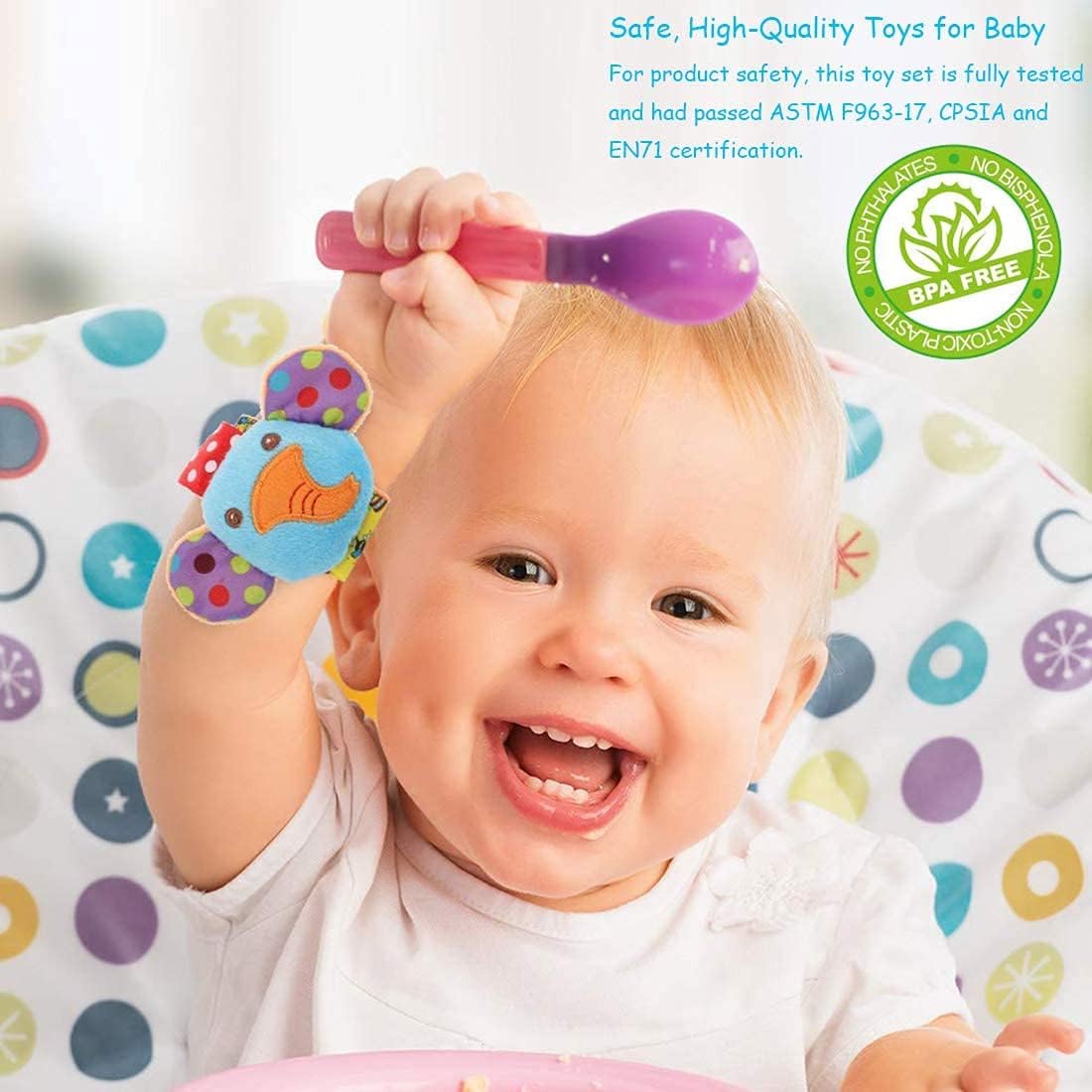 Wrist Rattles Foot Finder Rattle Sock Baby Toy, Rattle Toy, Arm Hand Bracelet Rattle, Feet Leg Ankle Socks, Activity Rattle Present Gift for Newborn Infant Babies Boy Girl Bebe (5 pcs-I)