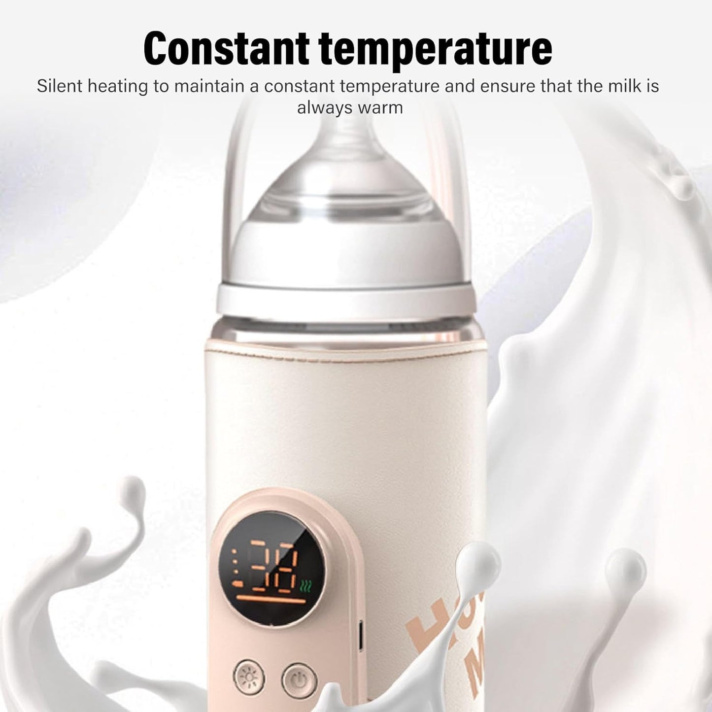 Baby Bottle Warmer, 13cm / 5.1inConstant Temperature USB Rechargeable Portable Bottle Warmer Insulated Sleeve Digital Display Holder for Travel Outdoor Camping