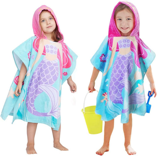 LALIFIT Little Mermaid 100% Cotton Hooded Towel for 2-6 Years Girls Boys Bath Beach Pool Towel,24 x 48 inches (Mermaid)