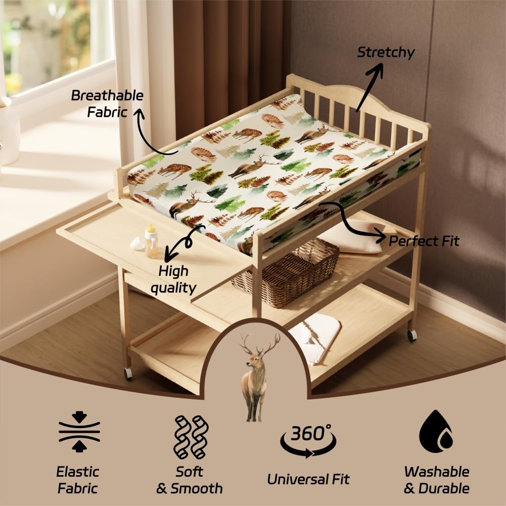 4 Pack Changing Pad Covers Woodland Forest Animals Wood Neutral Unisex Fitted Baby Changing Pad Cover Set for Baby Boys or Girls (Cartoon Fox)