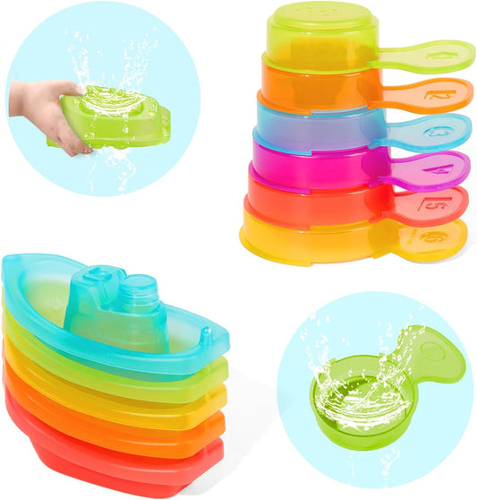 Baby Bath Toys for Kids Ages 1-3, 11PCS Mold Free Bath Toys for Toddlers with Floating Boats and Spoons, Baby & Toddler Bathtub Water Table Pool Sand Play Toys for Christmas Stocking Stuffers