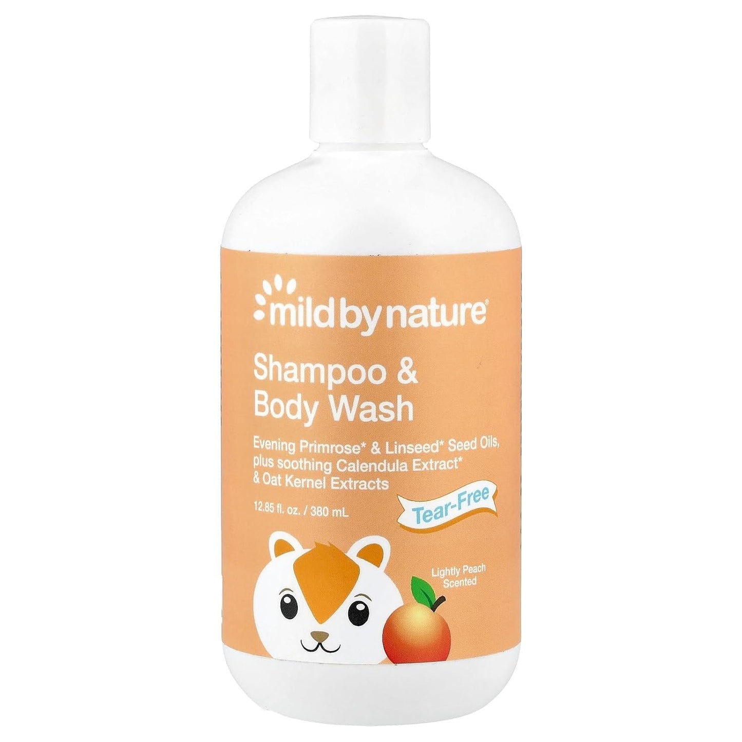 MILD BY NATURE Tear-Free Baby Shampoo & Body Wash For All Skin Types - With Soothing Evening Primrose Oil Plus Calendula Extract - Paraben & Sulfate Free - Peach Scent - 12.85 fl oz (380 ml)