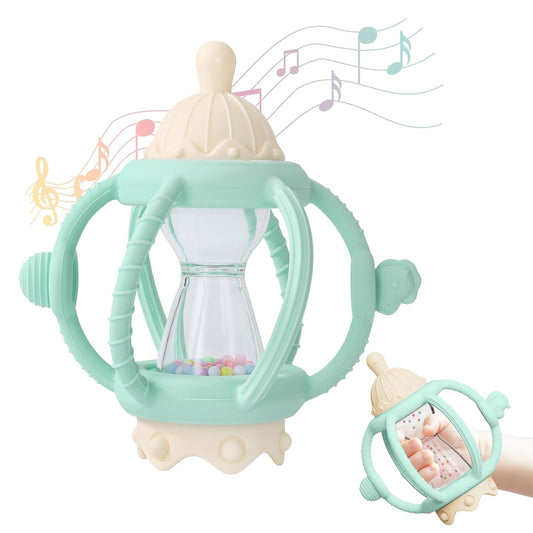 Socub Baby Rattle Teether Toys for 0-12 Months, 2-in-1 Sensory Hand Grasp Shaker with Soft Silicone Teething Ball & Pacifier, BPA Free Chew Toy for 6-12 Months, Newborn Gift for Boys and Girls (Green)