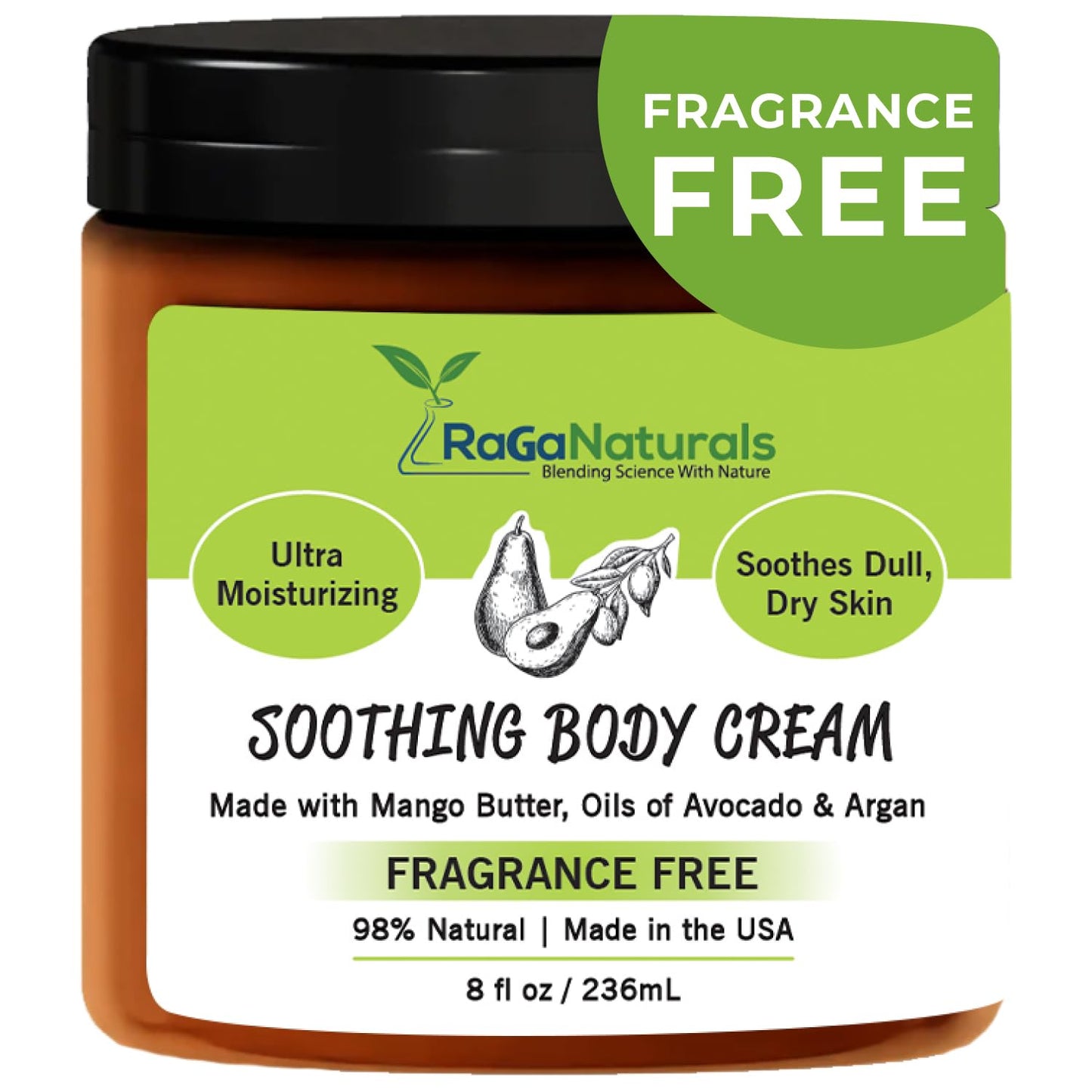 RaGaNaturals Mango Butter Moisturizing Hand & Body Cream for Dry to Very Dry, Sensitive Skin - Natural Vitamin E Face Cream - Non-Comedogenic, Unscented Lotion for Dry Skin for Women, Men, Baby - 8 Oz