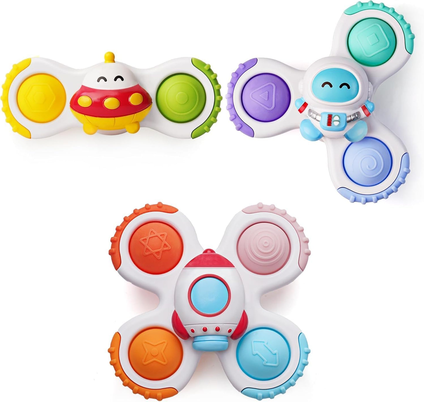 LiKee Strong Suction Cup Fidget Rotating Sensory Bath Toys for Baby, Airplane Car Travel Table & Window Toys for Toddler Boys and Girls, 12+ Months