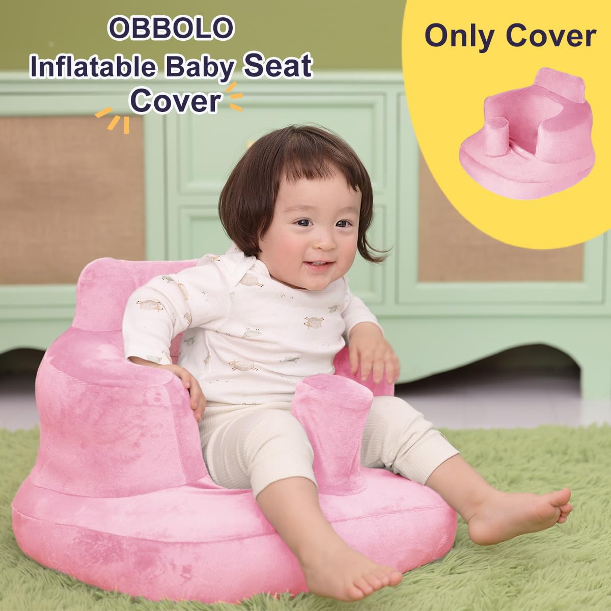 Seat Cover Compatible with Inflatable Baby Seat, Breathable and Comfortable Seat Cover Fits OBBOLO Inflatable Baby Chair and Similar Sizes (20" D x 18.9" W x 13.8" H), Pink Cover Only