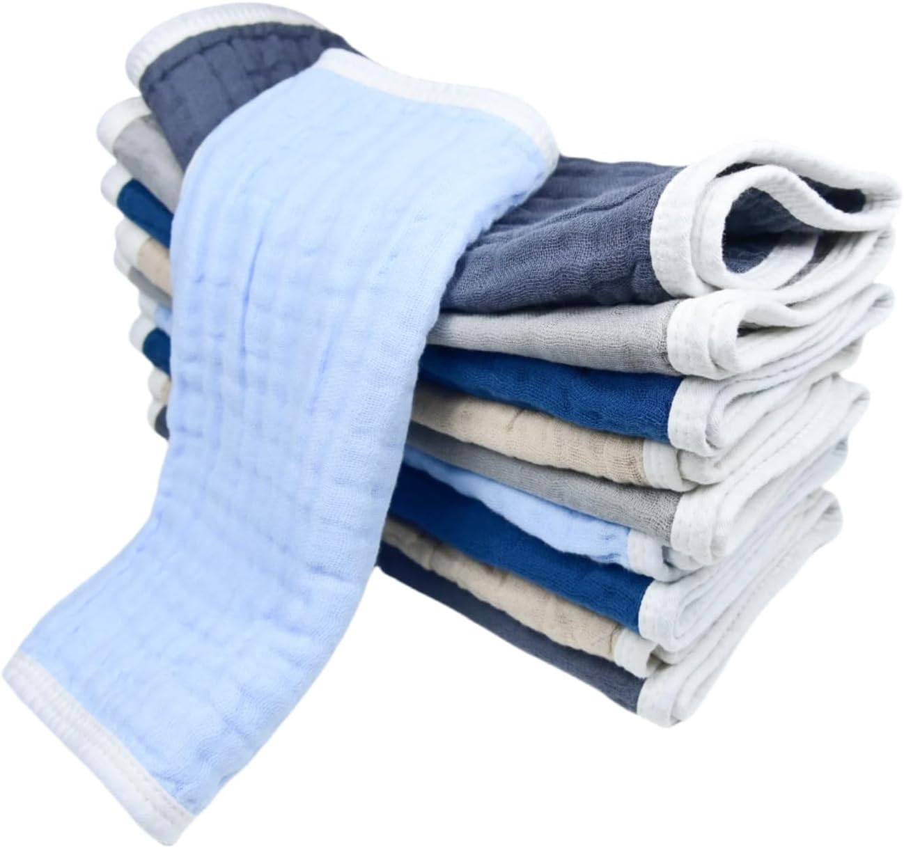 Synrroe Burp Cloths Large, Muslin Burp Cloths for Baby Girls and Boys, Pack of 10 Extra Absorbent and Soft Muslin, 6 Layers 20 by 10 Inches 100% Cotton (Mix 10 Pack)