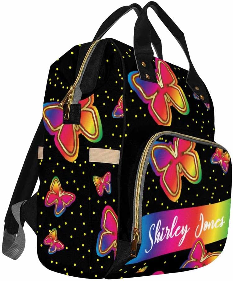 Customized Diaper Backpack Handbag Handbag Cute American Women Expandable Princess All-In-One Bags Custom Bag Personalized Mummy Nursing Baby Bags, Rainbow Butterflies