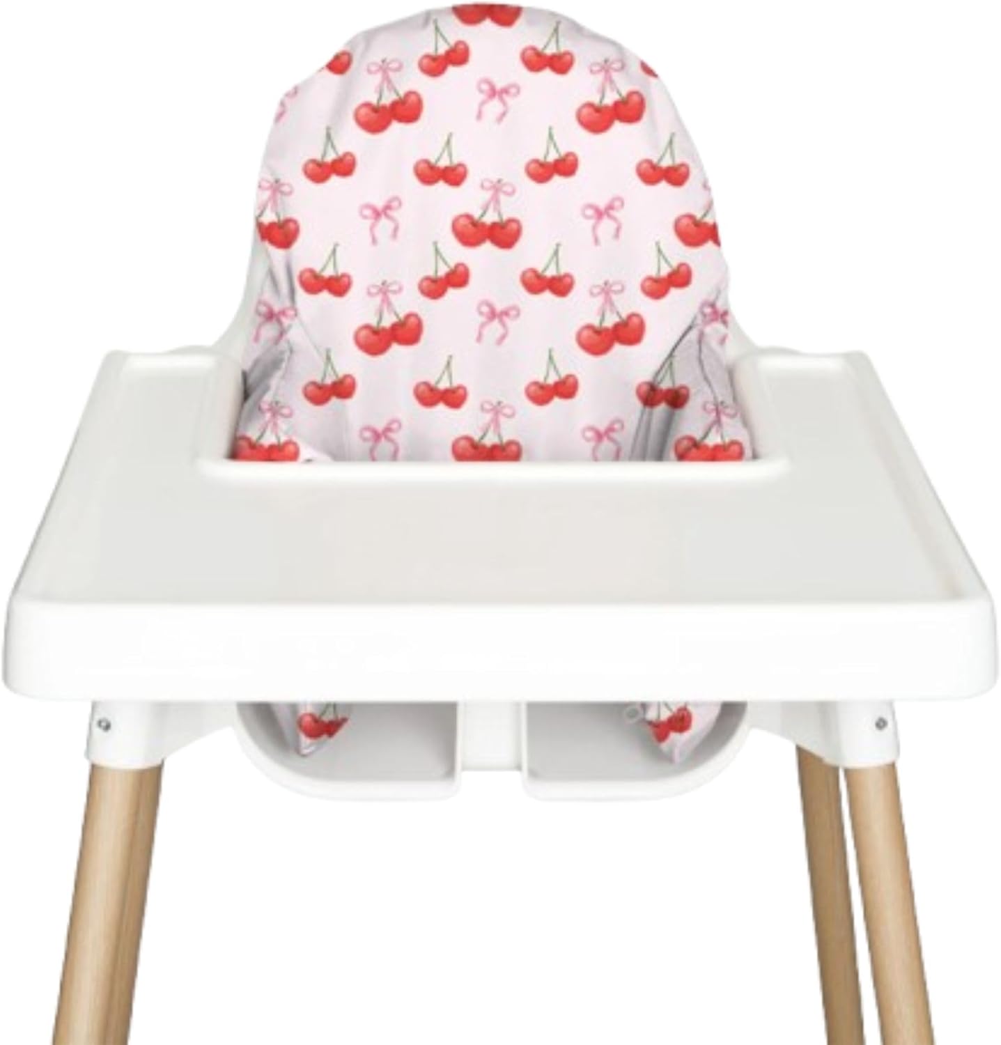 Nibble and Rest Highchair Cushion Cover for Inflatable Cushion, Compatible for IKEA Antilop Highchair,Accessories Stain-Proof and Wipeable Cover (Cushion NOT Included)(Cherries & Ribbons)