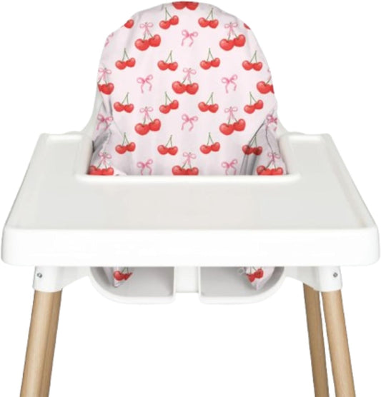 Nibble and Rest Highchair Cushion Cover for Inflatable Cushion, Compatible for IKEA Antilop Highchair,Accessories Stain-Proof and Wipeable Cover (Cushion NOT Included)(Cherries & Ribbons)