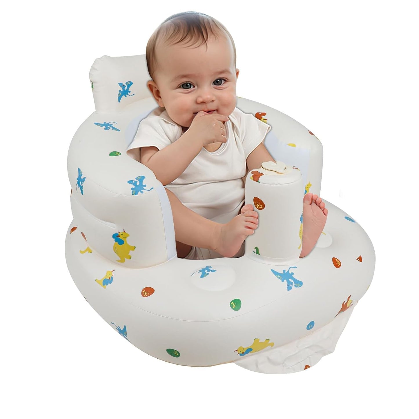 Inflatable Baby Chair with Built in Pump for Babies 3 Months & Up, Baby Floor Seats for Sitting Up, Blow Up Baby Seats for Infants - Dinosaur