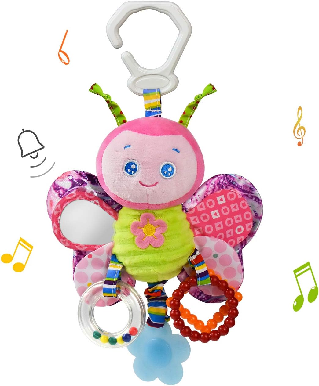Baby Rattles Toys with Teether,Bed Bell for Toddler in pram,Gifts for Baby Aged 3 Months or More(Butterfly)