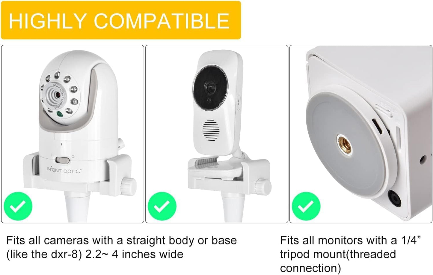 The Baby monterail Mount Camera Shelves are Compatible with DXR-8& DXR-8 Pro and Most Other Baby Monitors for Toddler Optics. Universal Baby Camera Holder, Attached to Crib Shelves and Furniture