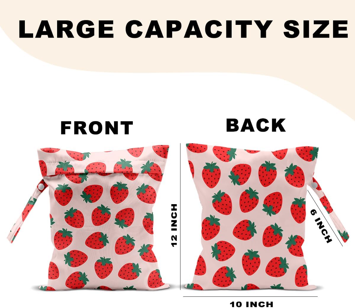 Summer Fruits Wet Bags 12x10 Inch, Strawberry Waterproof Travel Laundry Bags, Reusable Wet Dry Bag for Swimsuit Beach Diapers Dirty Yoga Gym Clothes, Travel Gifts for Women Friend