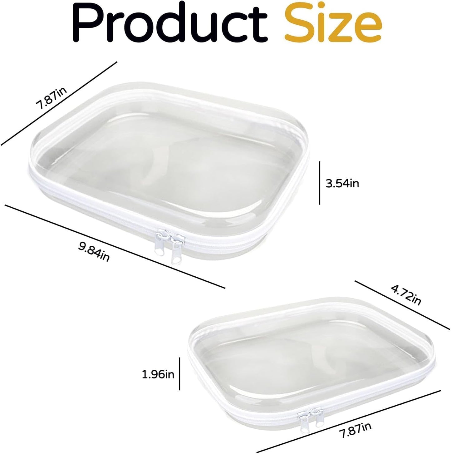 3PCS Clear Hard Plastic Zipper Case, Double Zippers Hard Pouch, Portable Travel Organizer Bin Clear Makeup Bag for Toy Storage, Snack Bag, Cosmetics, Pencil Case, Diaper Bag, Toiletry Bag