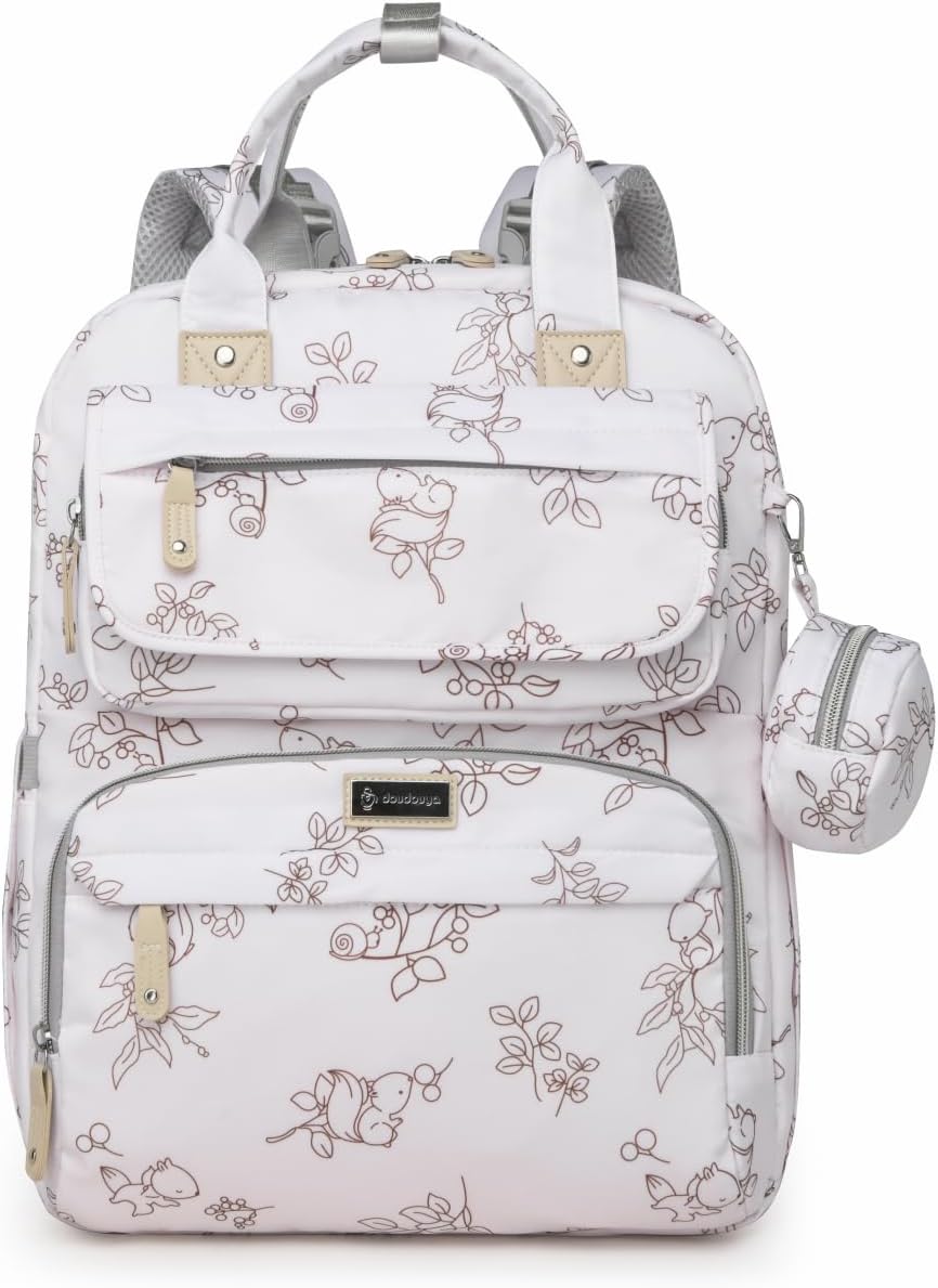 Diaper Bag Backpack for Baby – Large Capacity Waterproof Travel Tote, Multifunction Baby Bag with Changing Pad, Pacifier Holder & Stroller Straps (Cream White)