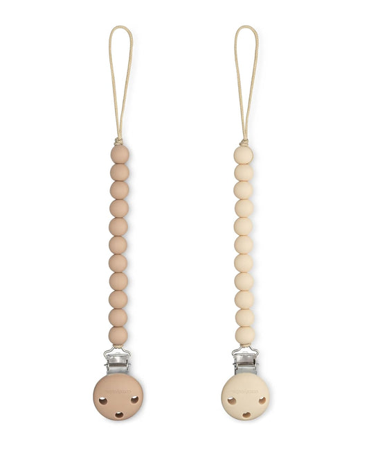 Comfy Cubs Pacifier Clips 2 Pack - 100% Food Grade Silicone Baby Pacifier Clips, BPA & PVC Free - CPSIA Certified, Lightweight and Flexible Baby Gifts - Beige & Light Beige