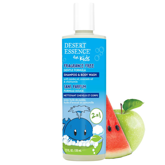 Desert Essence Kids Fragrance Free 2-in-1 Shampoo & Body Wash 12.0 fl oz - Vegan, Gluten-Free. Cruelty-Free - Leaves Hair & Skin Nourished - Gentle Formula