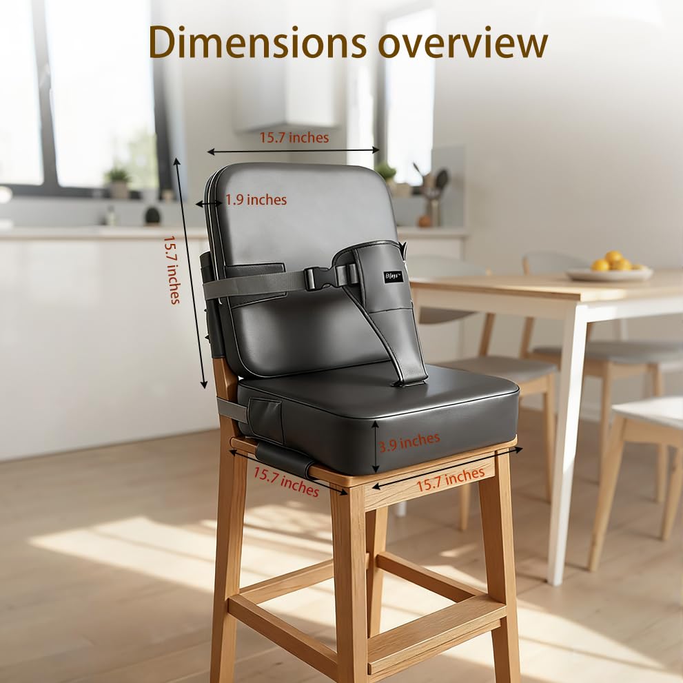 Booster Seat for Kitchen Chair, 15.7"x15.7"x3.9" Portable High Back Booster Seat for Dining Table, Highchairs & Booster Seats, Waterproof Easy Clean Cushion for 1.5 to 6 Year Old