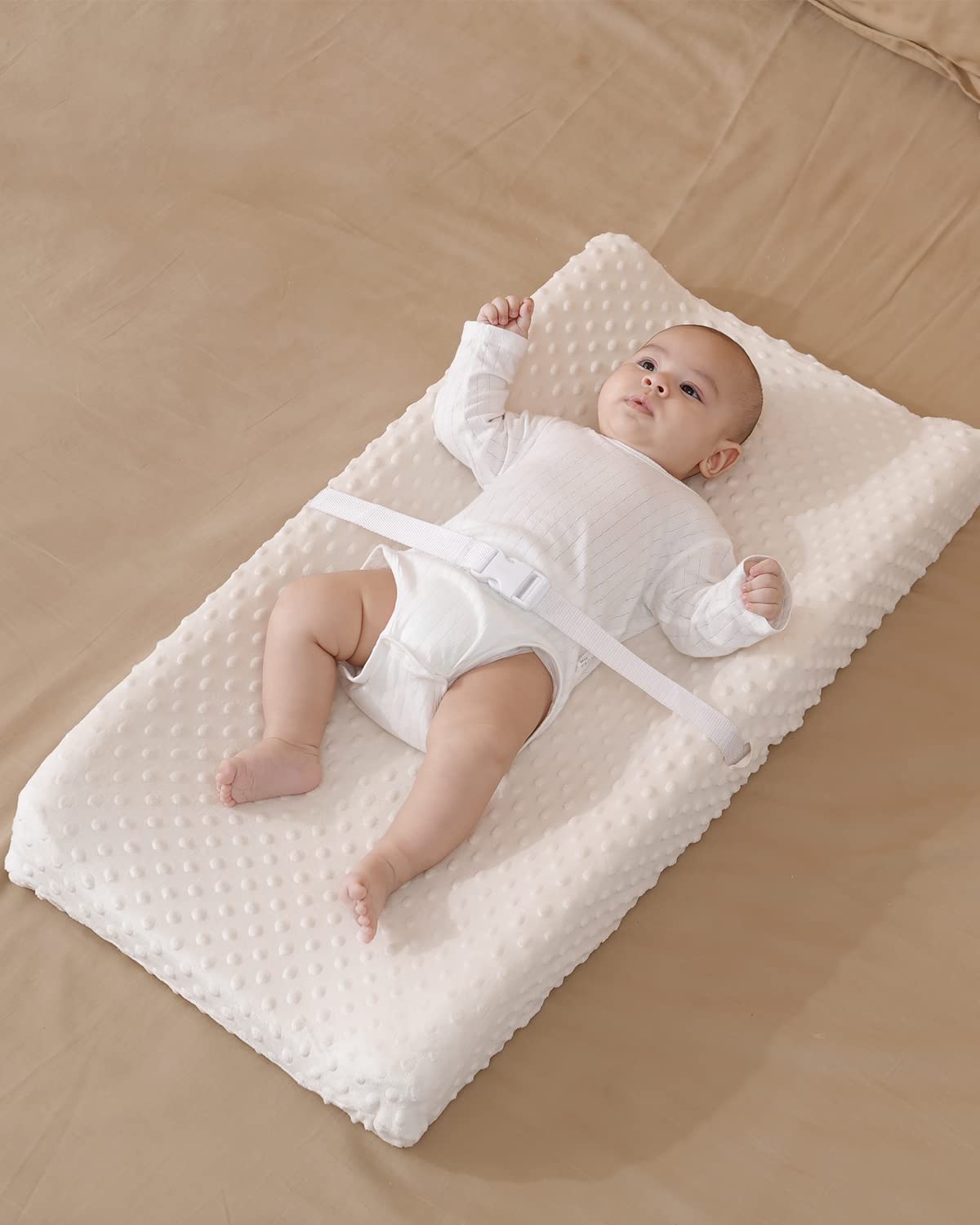 Solid Changing Table Pad Cover Cradle Sheet, Fits 32"/34''x16" Contoured Diaper Changing Pad, Ultra Soft Cozy Minky Dots Plush Changing Table Covers, Breathable Wipeable Removable (Beige)