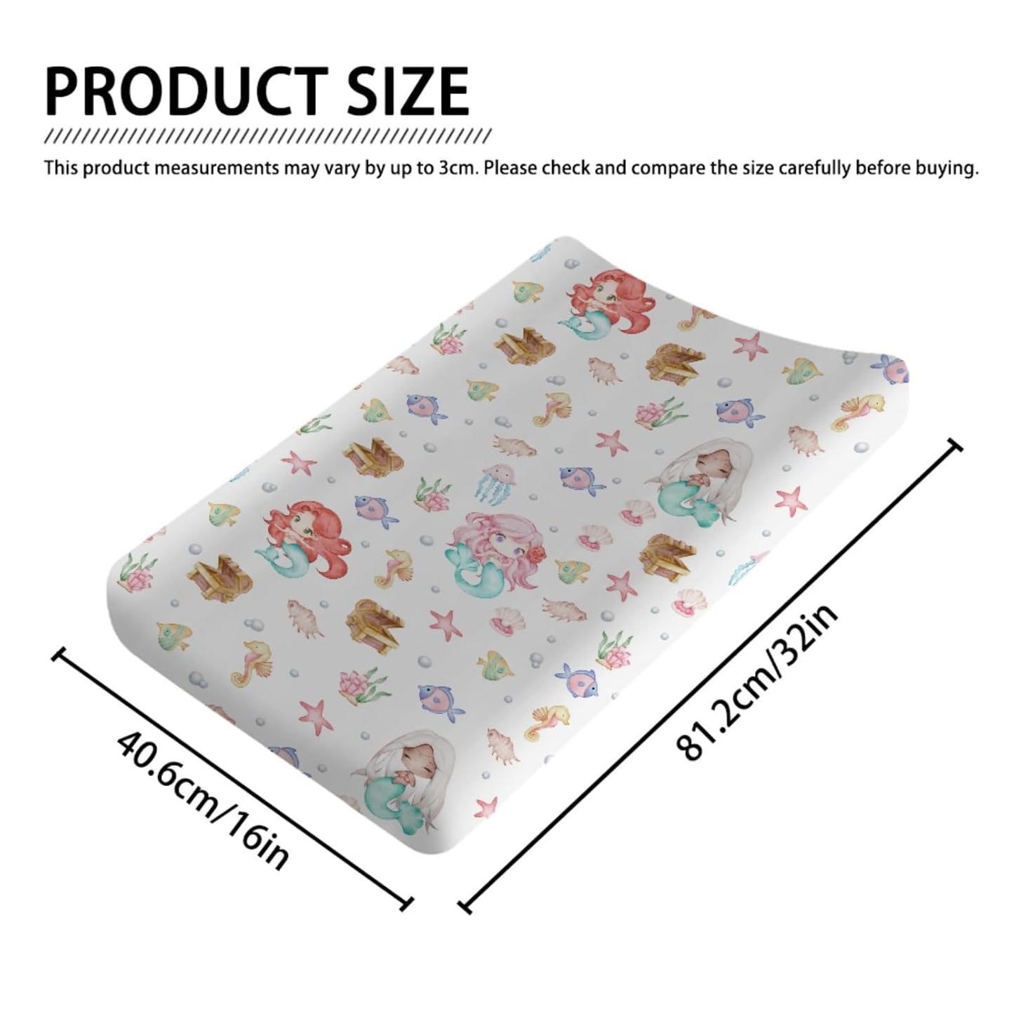 Watercolor Mermaids Changing Pad Covers Ocean Animals Fish Sea Horse Jellyfish Conch Coral Diaper Change Table Sheets for Boy Girl Soft Breathable Stretch Baby Change Table Pad Mats Covers 32''x16''