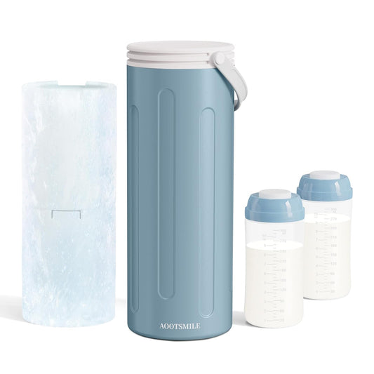 Portable Breast Milk Cooler for Travel, 22oz Large Capacity Breastmilk Chiller for Working Moms, 360° Cooling Keeps Milk Chilled 24 Hours, Includes 2 Baby Bottles, Breastfeeding Essentials