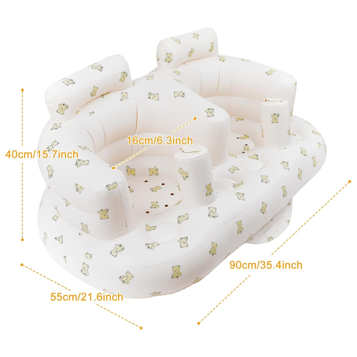 Baby Inflatable Seat for Twins Babies 3 Month and Up, Side-by-Side Double Inflatable Floor Chair for Sitting Up with Built in Air Pump, Blow Up Baby Chair for Infants - Twins Bear