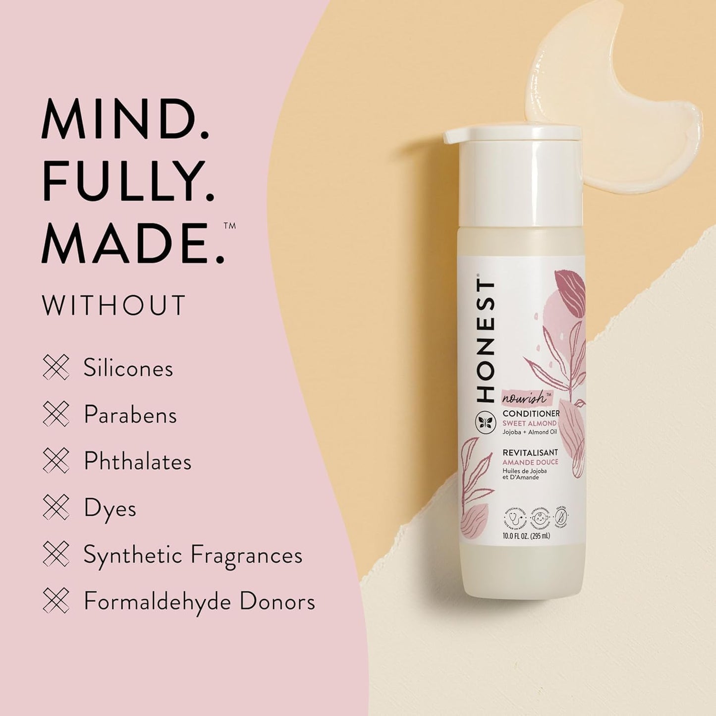 The Honest Company Silicone-Free Conditioner Gentle for Baby Naturally Derived Tear Free Hypoallergenic Sweet Almond Nourish 10 fl oz