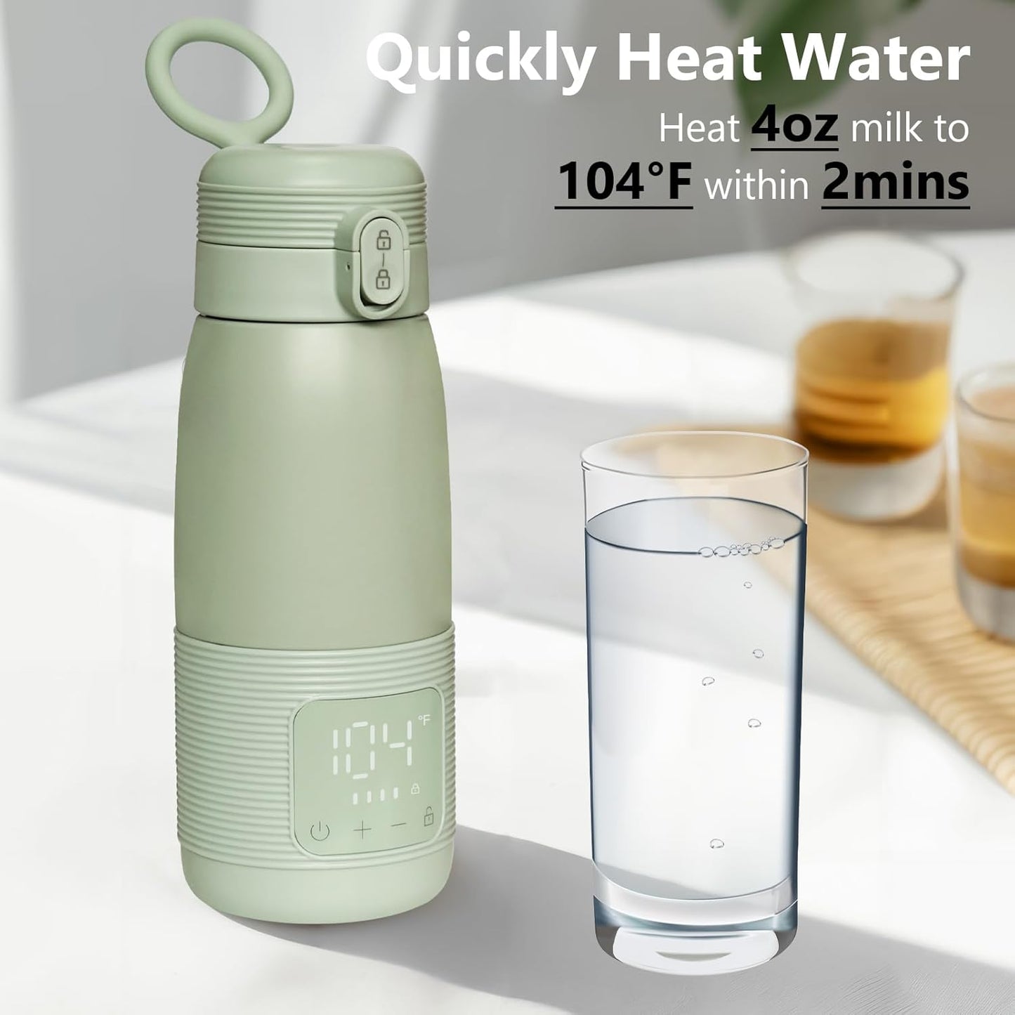 Portable Bottle Warmer for Travel - Super Fast Charging & 5-Min Heating for Breast Milk, Formula & Water, 17oz Large Capacity, Baby Flask for Vehicle Car Airplane Journey (500ML)