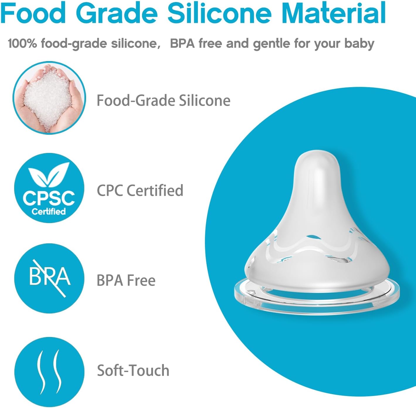 4pcs Soft Silicone Baby Nipple for Spectra Bottles, Slow Flow Nipple, 100% Silicone Material, BPA Free, Soft Touch, Easy Clean, Small, 0m+