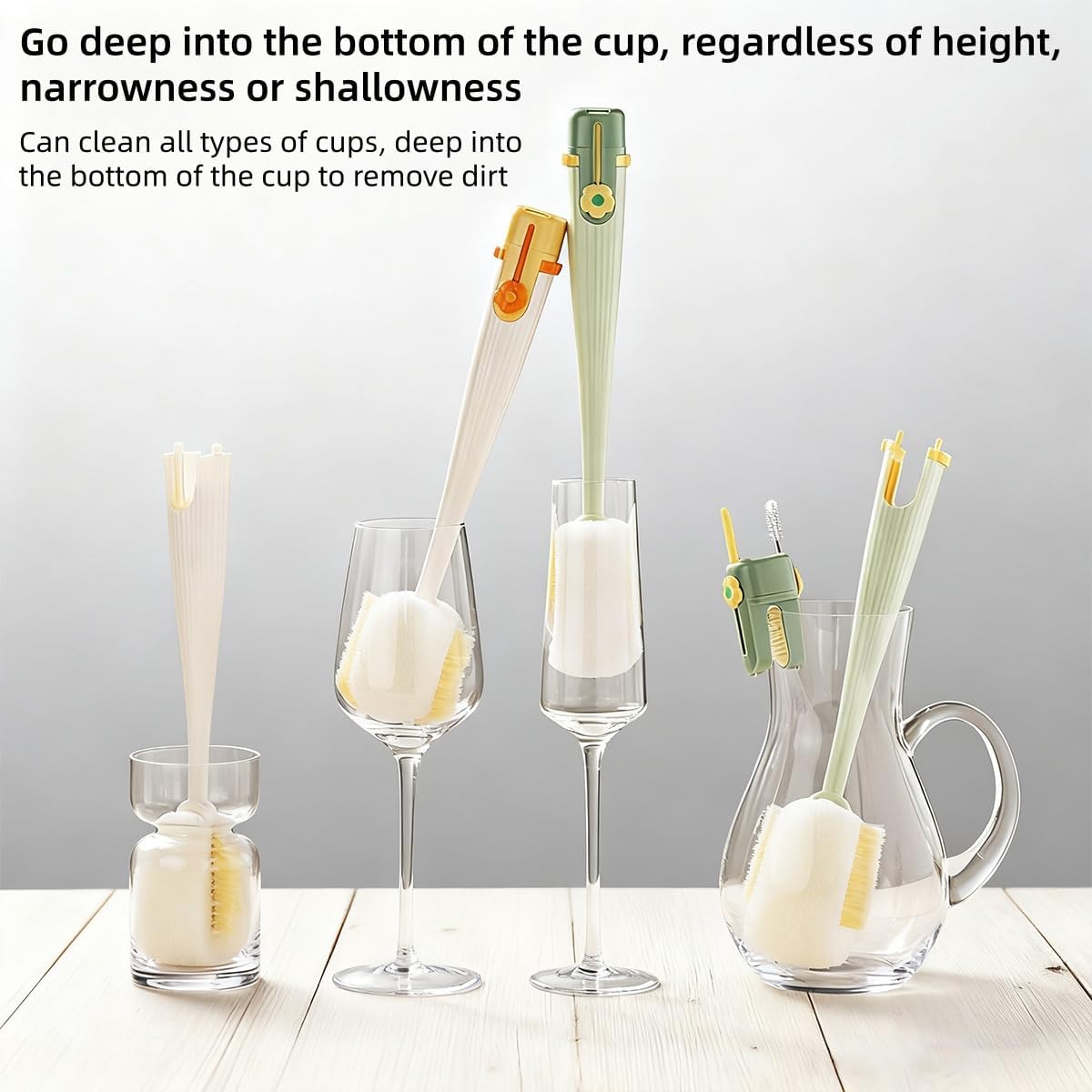 5 in 1 Bottle Cleaning Brush Set, Multifunctional Bottle Cleaning Brush Set, Water Bottle Cleaner Brush, Straw Cleaner Brush for Baby Bottles, 3 Replacement Sponge Brush Heads (White)