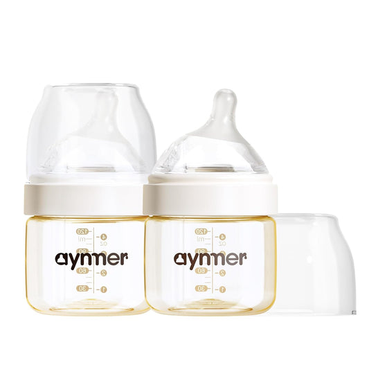 PPSU Natural Baby Bottle for Newborn Breastfeeding Babies, Breast-Like, Anti-Colic, Extra Slow Flow Nipples (SS), 0 Months+, 4 oz, 2 Pack