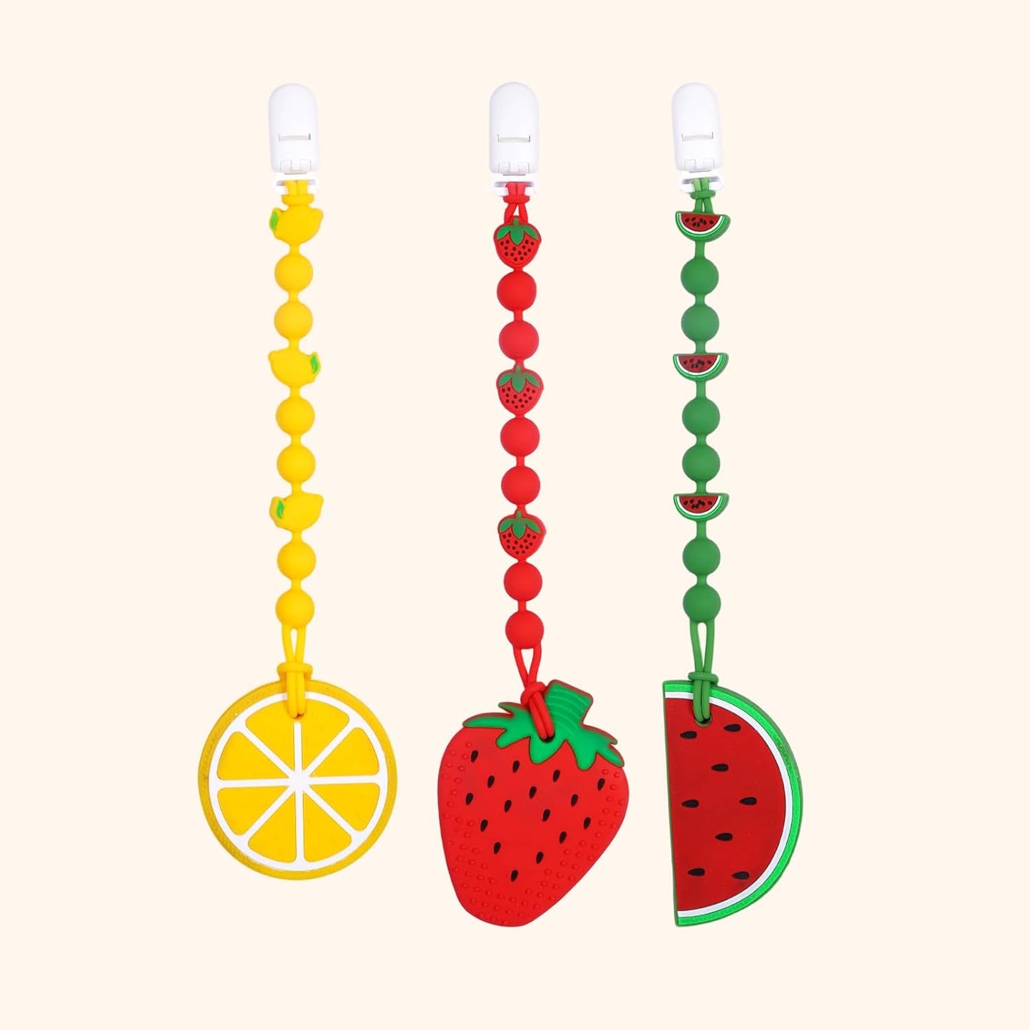 Cute Animal Baby Food Grade Silicone Teether Toy with One Piece Design Pacifier Clip Holder,Teething Pain Relief Toys Gift Set for 3 Months+ Boys and Girls,Freezer Safe,BPA Free (Lemon)