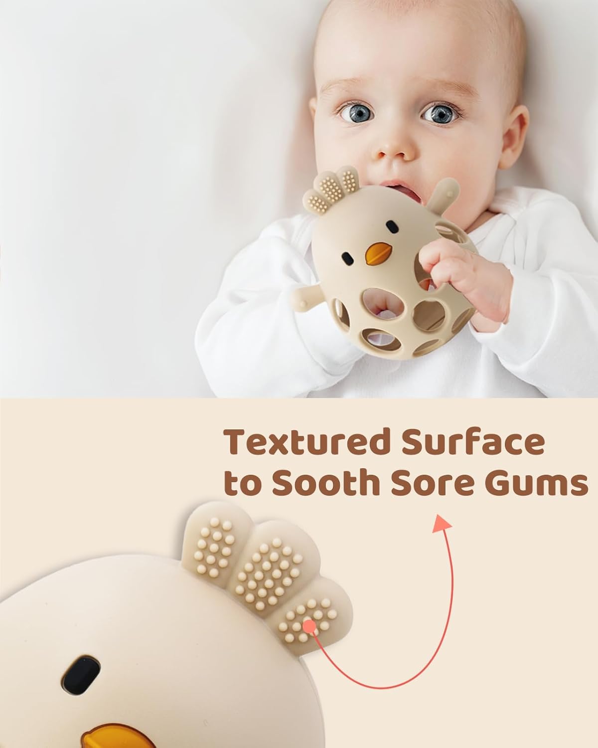 2-in-1 Baby Teething Rattle Toy, Sensory Grasping Teether for Infants 3-12 Months, 100% Food-Grade Silicone, Easy to Hold, Soothing & Developmental, BPA Free