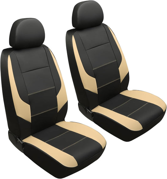 GIANT PANDA Front Car Seat Cover for Kia, Leather Bucket Seat Protectors Waterproof, Custom Fit Kia Sorento Sportage Forte Telluride K5 Seltos Soul Optima Carnival (2-Pack Beige)