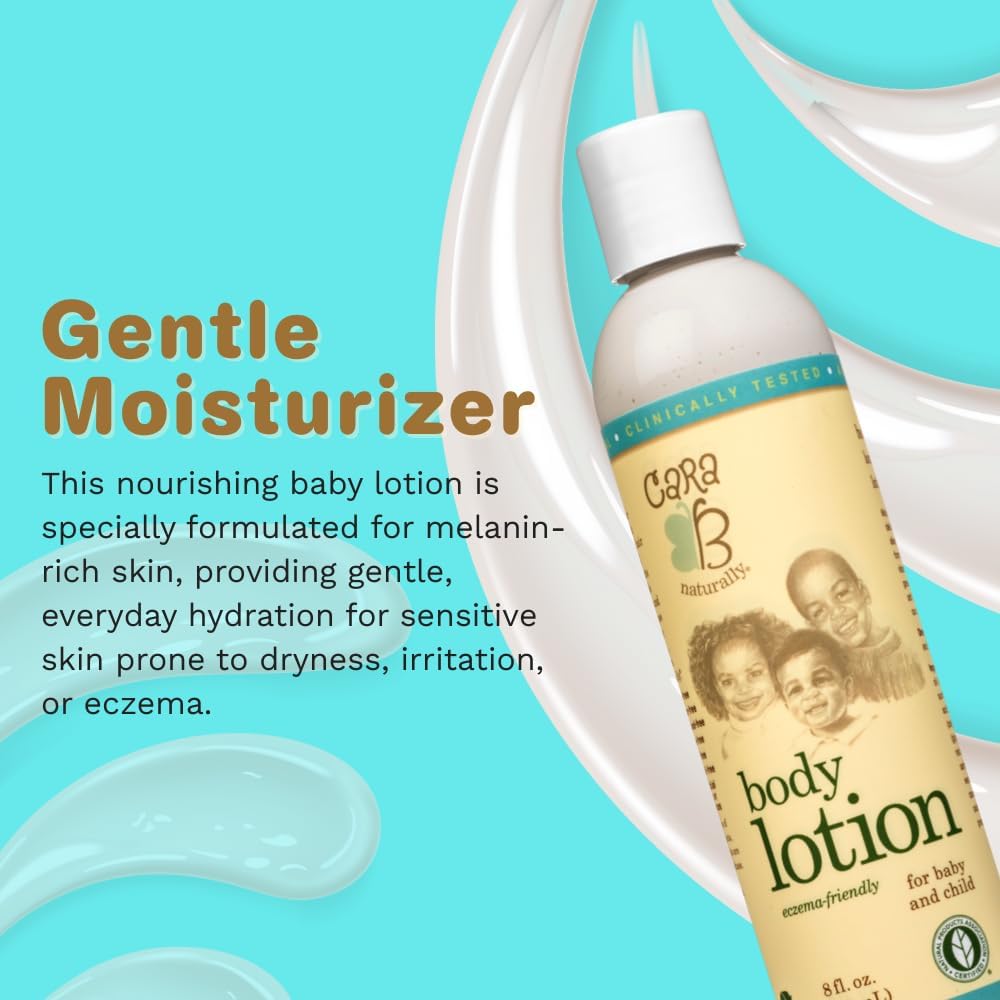 CARA B Naturally Baby Lotion, Melanin-rich Skin Moisturizer for Black & Brown Babies & Children, Daily Body Cream for Dry, Sensitive Skin, African American Toddlers & Kids of Color, 8 oz