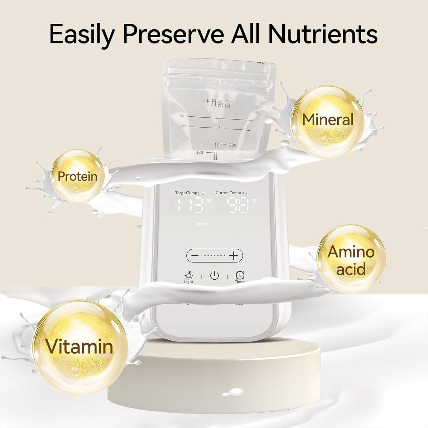 Baby Bottle Warmer for Breast Milk with Timer & Night Light, 11-in-1 Milk Warmer for Baby Bottles, 48H Keep Warm, BPA-Free Fast Heating with Adjustable Temperature (86-194℉) for Glass/PPSU Bottles