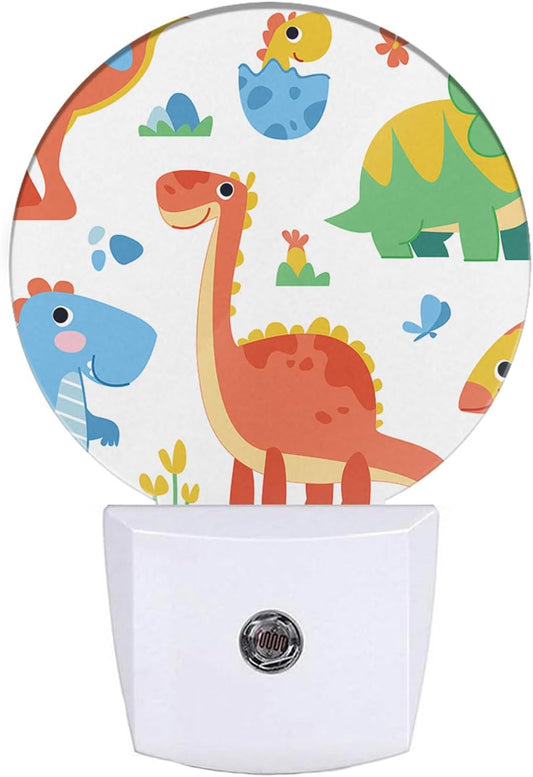 EKOBLA Dinosaur Night Light Cartoon Round LED Wall Plug-in Nightlights with Auto Sensor, Dino Night Light - Cute Dinosaur Theme Dusk to Dawn Lighting for Boys & Girls (Soft Glow Sleep-Friendly)