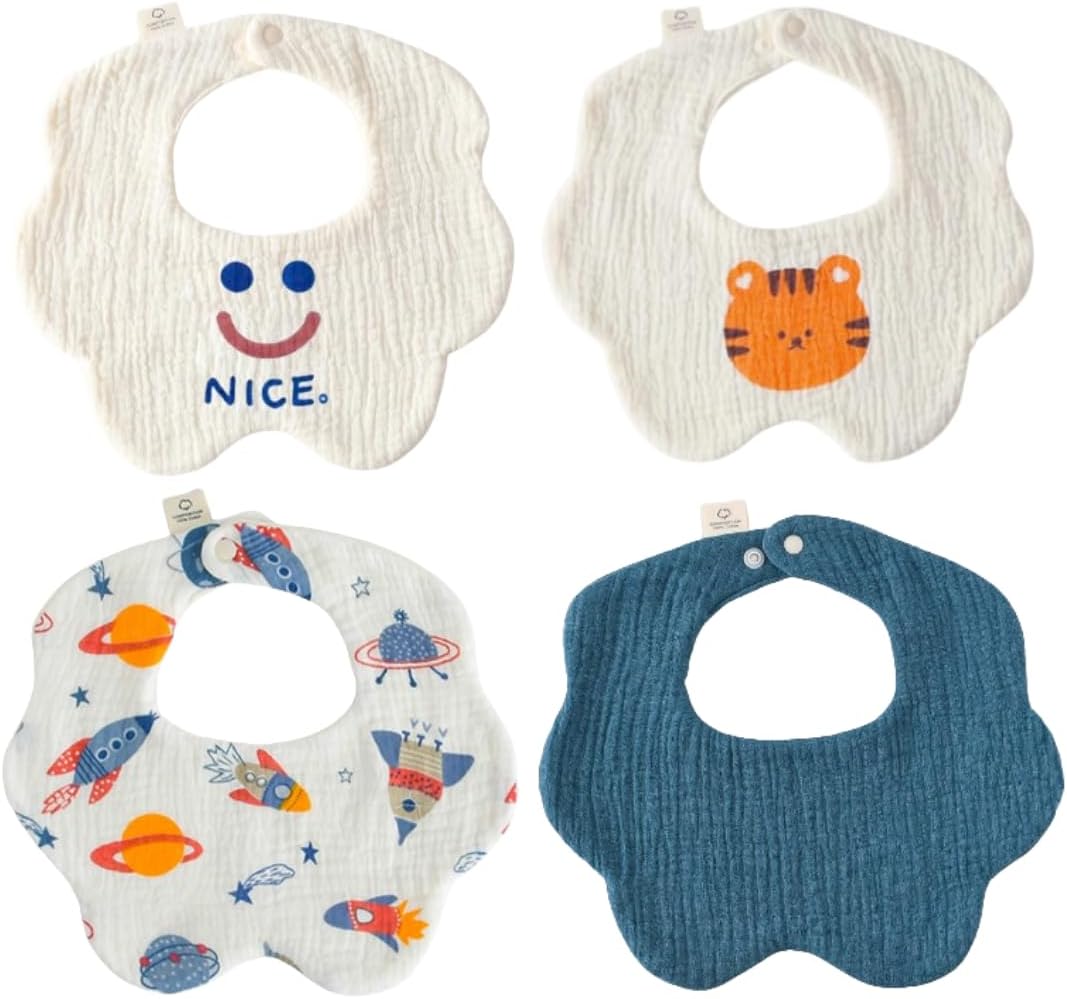 4 Pack Baby Bandana Bibs - Super Absorbent for Drooling & Teething - Soft, Flower Shape (0-24 Months)