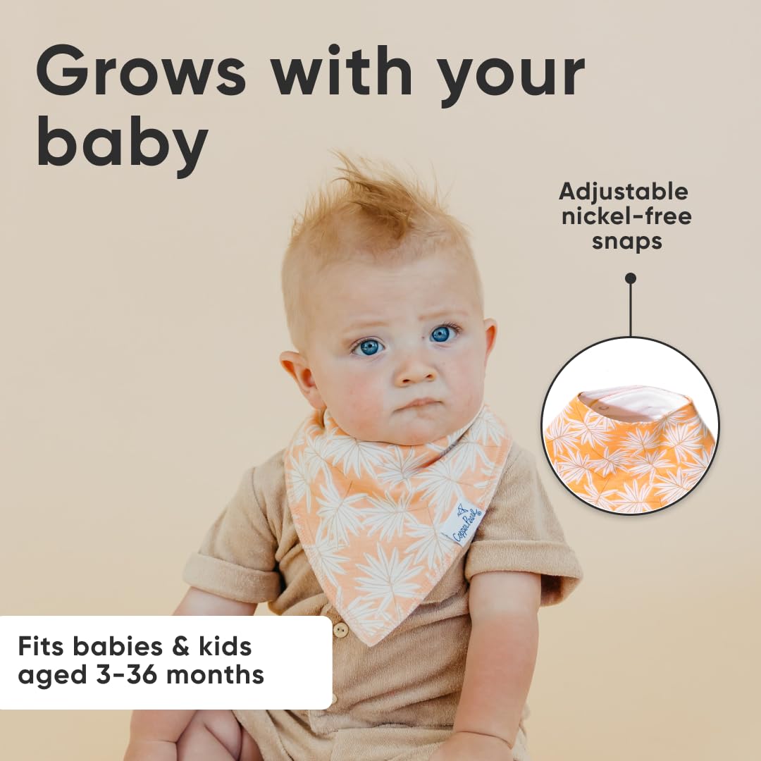 Copper Pearl 4 Pack Soft Cotton Baby Bibs for Drooling and Teething, Absorbent Drool Bibs for Baby Girl and Boy, Adjustable to Fit Newborns to Toddlers, Tons of Styles (Tide)